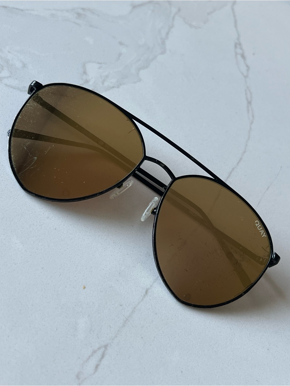 QUAY Aviator Sunglasses in Brown Lenses and Black Frame